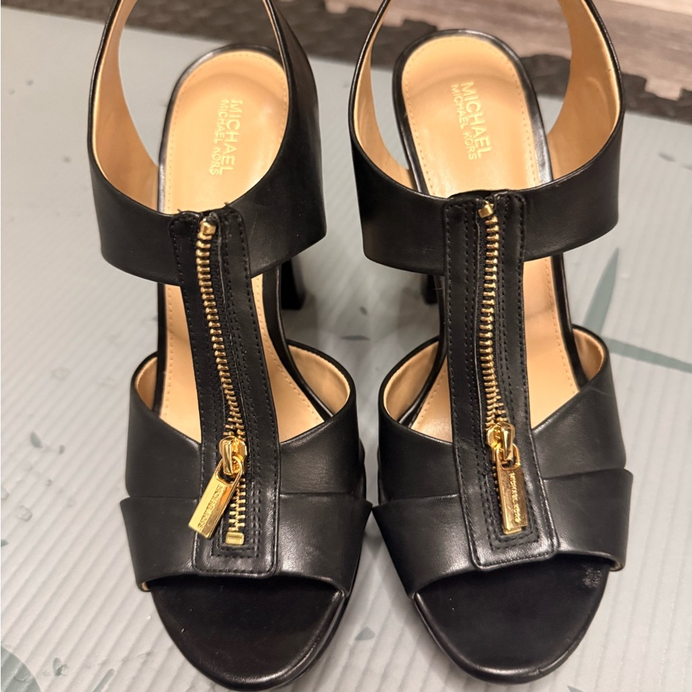 Michael Kors Black Heels with Gold Zipper